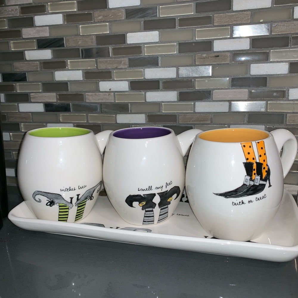 Rae Dunn Halloween Witches Platter And 3 Mug Set